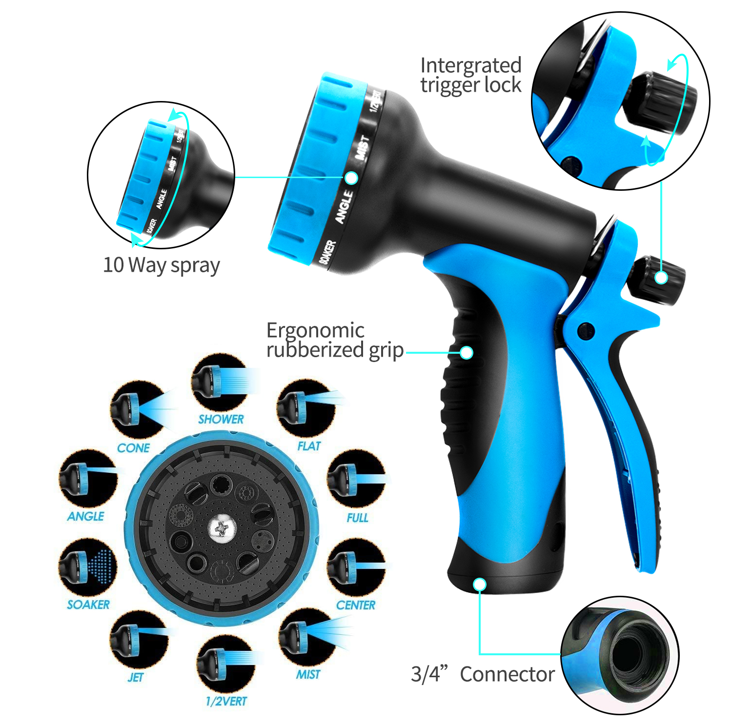 50ft Expandable Garden Hose With 10 Function Nozzle, Lightweight Retractable Water Hose With Solid Brass Fittings